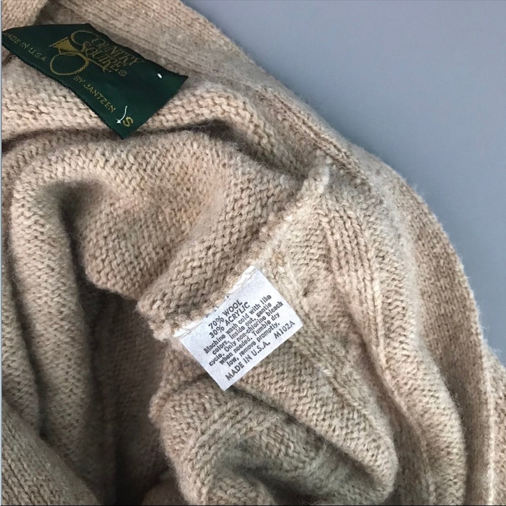 Country Square Jantzen Vintage Cable Chunky Wool Sweater Grandpa Cardigan USA S - Picture 8 of 13
